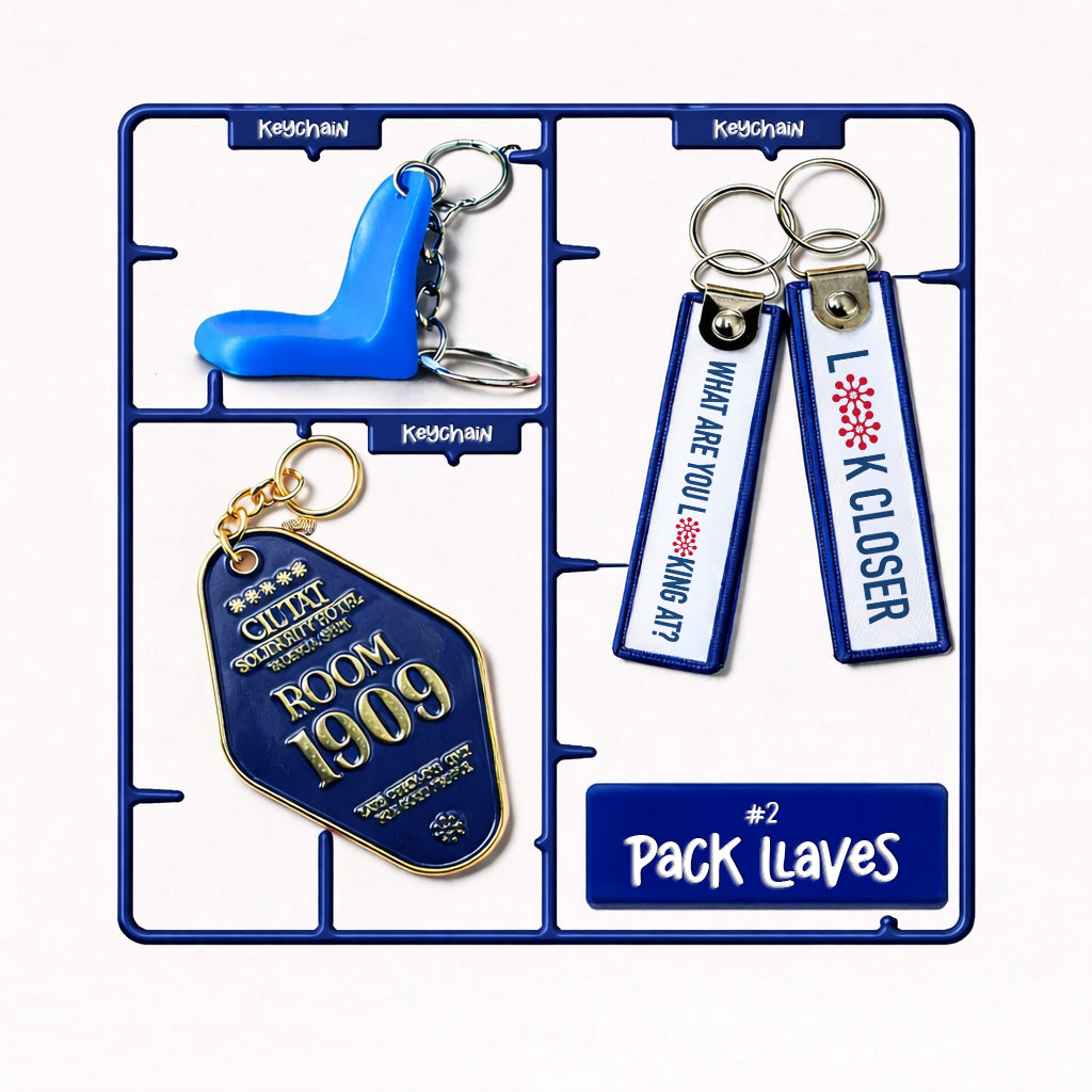 Pack 2 B: llavero hotel + llavero asiento rojo + llavero look