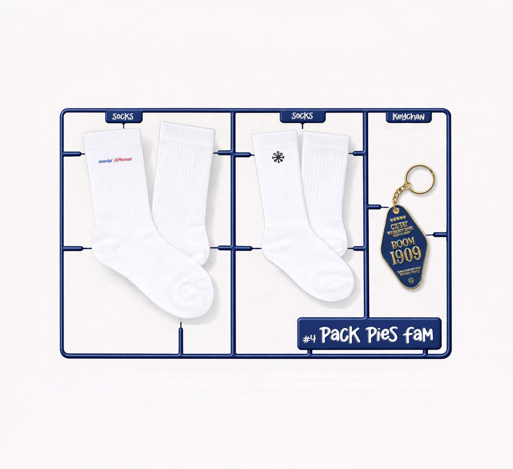 Pack 4: 3 pares calcetines LUDFundacion + 3 pares calcetines Movin' Different + Llavero Ciutat Hotel