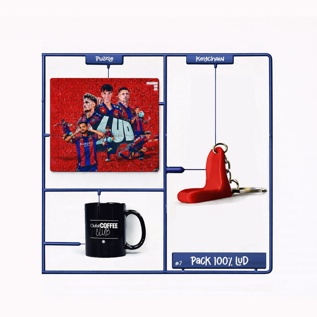 Pack 7. Puzzle LUD + llavero asiento rojo + taza